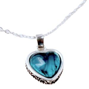 New Sterling Silver Bohemian Blue Green Apatite Gemstone Handmade Heart Necklace